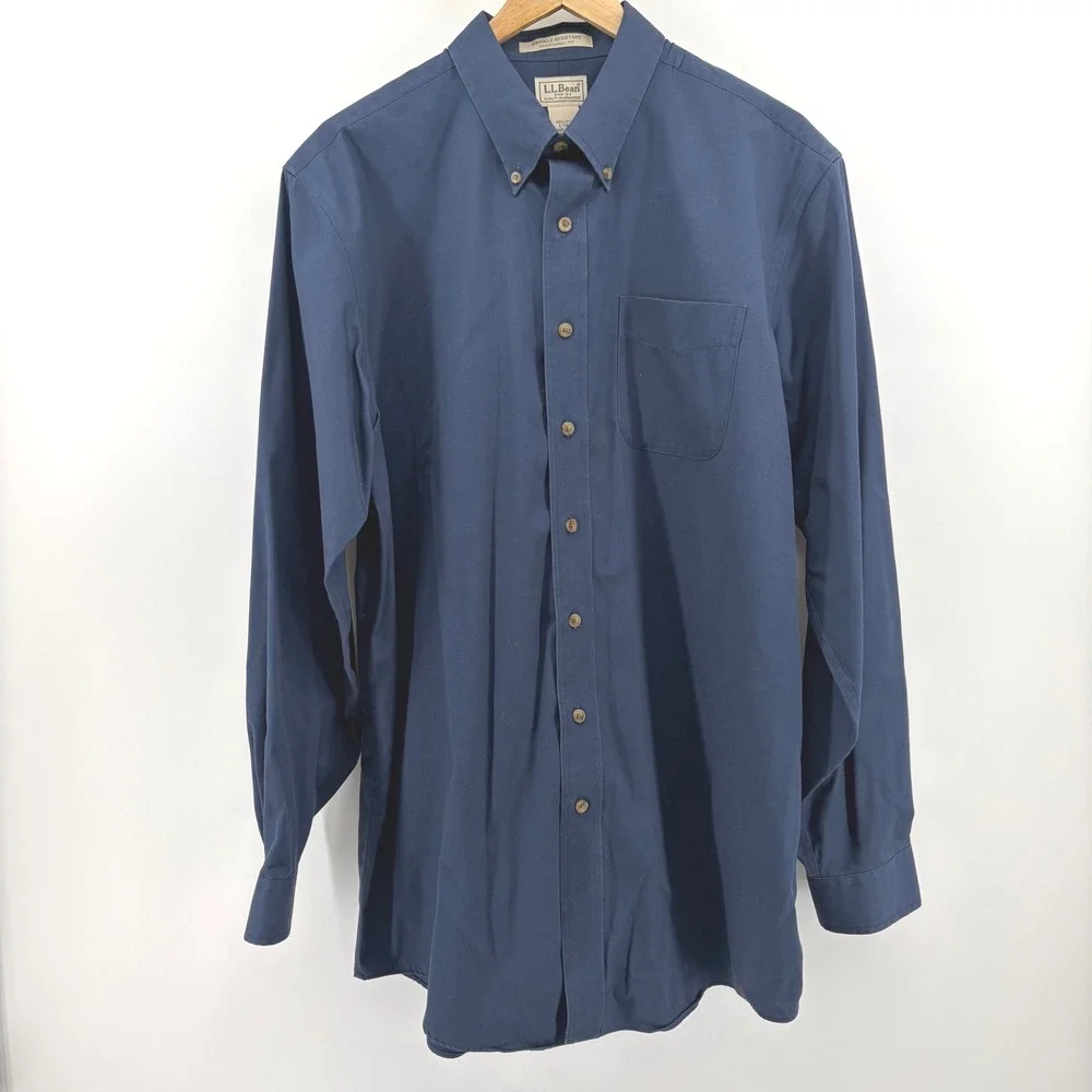 LLBean Mens‎ Wrinkle Resistant Long Sleeve Button Down Shirt L Tall Blue
